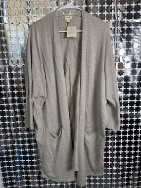 DONNI. Light Taupe Ribbed Open Cardigan